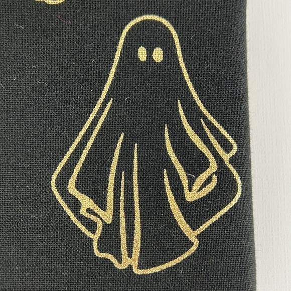 🛍️Rachel Zoe Halloween Tablecloth Oblong 60"x 84"- Black with Gold Ghost Cotton - Picture 3 of 7